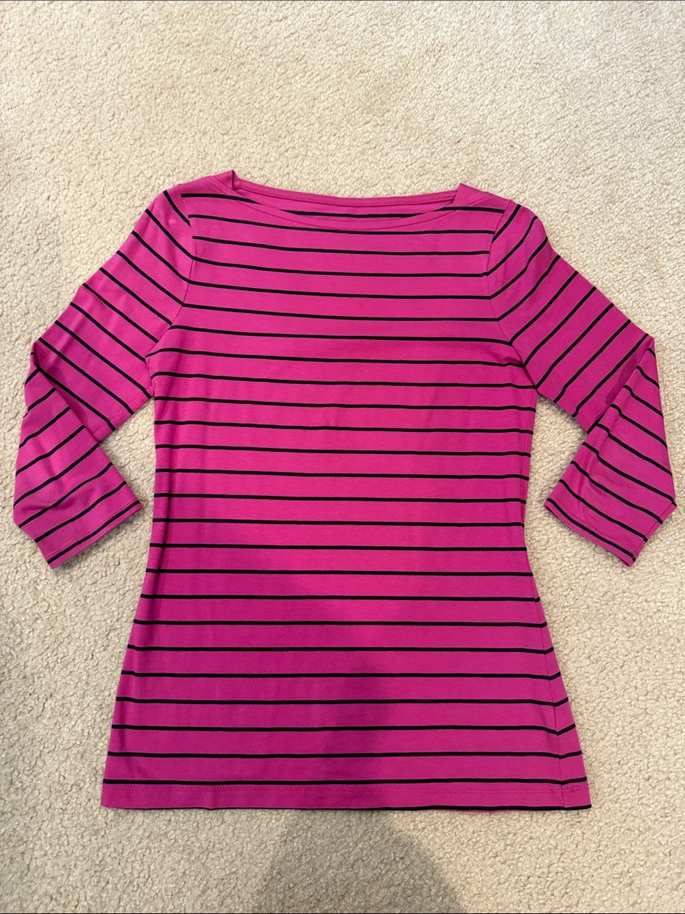 Merona Fuchsia Striped Boatneck Long Sleeve Top